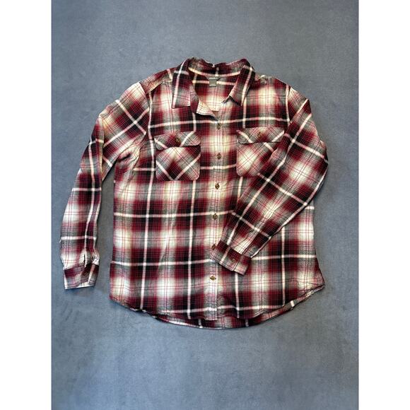 Eddie Bauer Tops - Eddie Bauer Mauve & Black Flannel Shirt Women’s Size Large